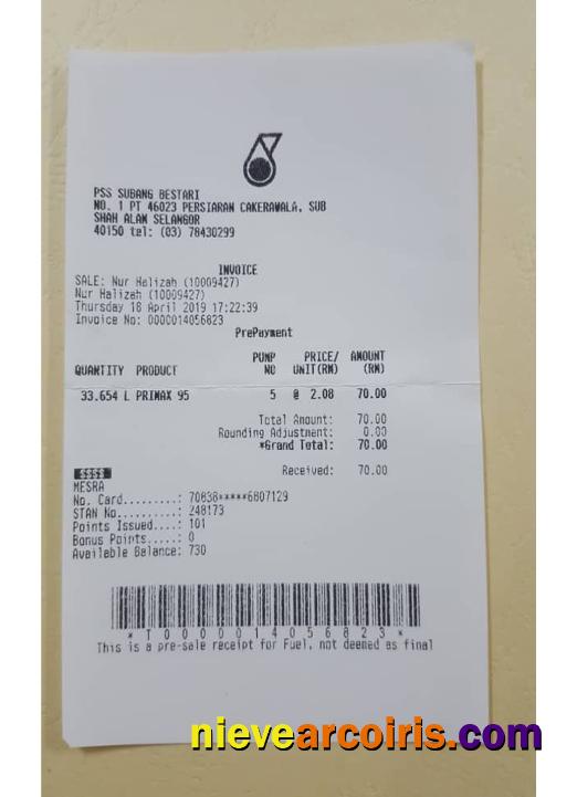 PSS Subang Bestari payment receipt